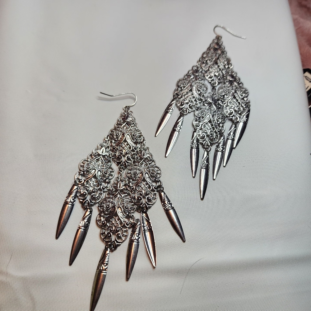 Elegant Chic 4" Silver Dangle Layer Chandelier Earrings Fringe Whimsy